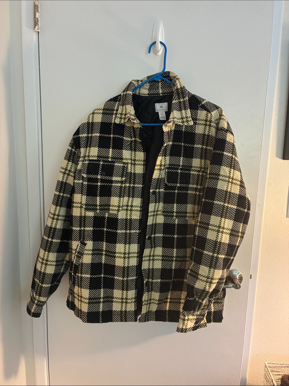 H&M Black and Cream Plaid Shirt Jacket